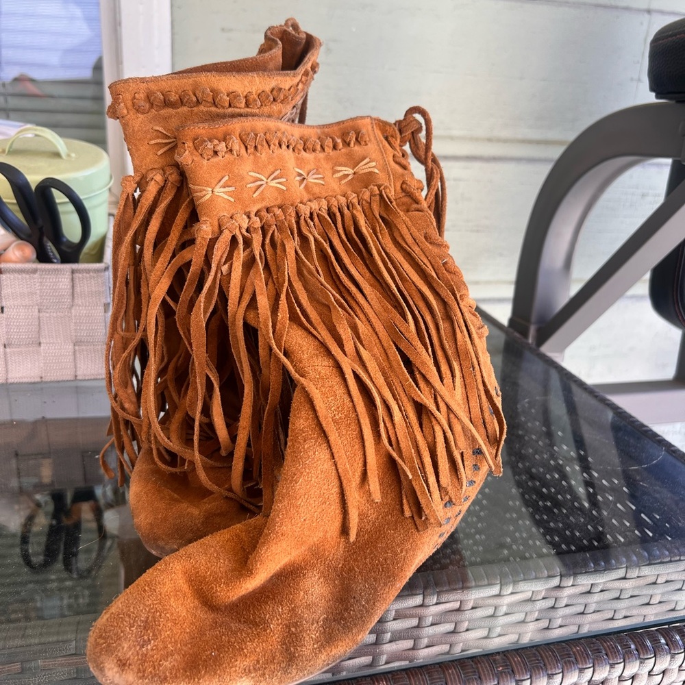 Fringed Suede Moccasin Boots